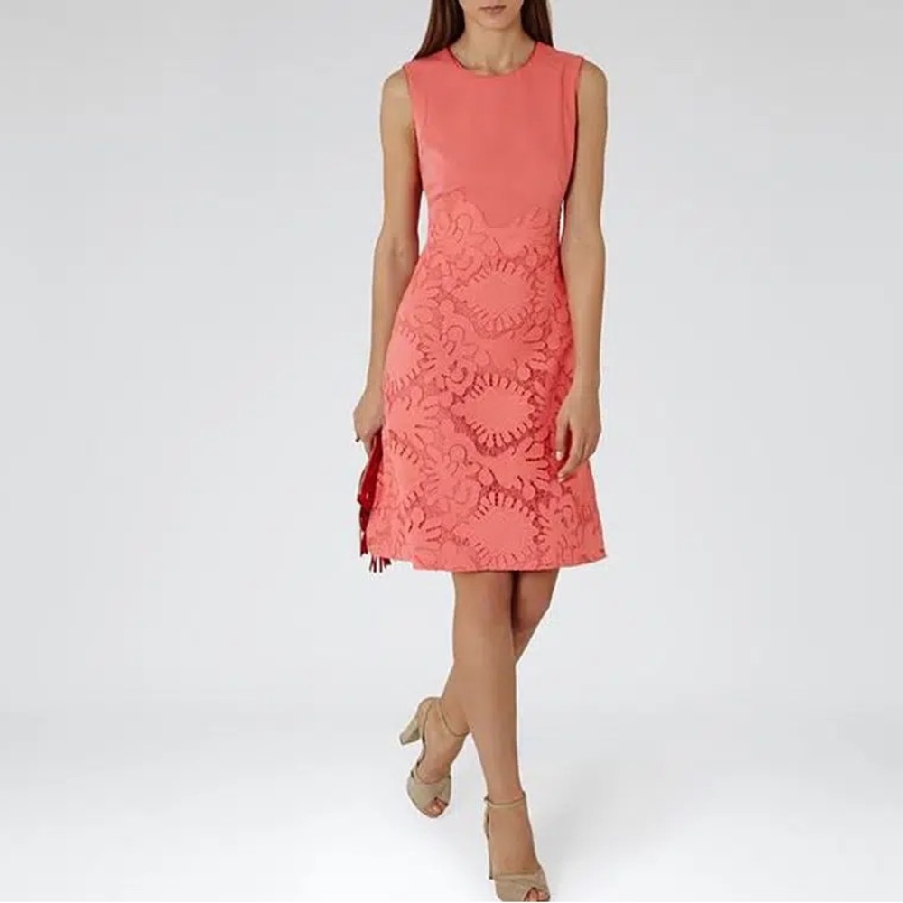 NWT REISS Rebbie Lace Fit & Flare Pink Dress, new with tags